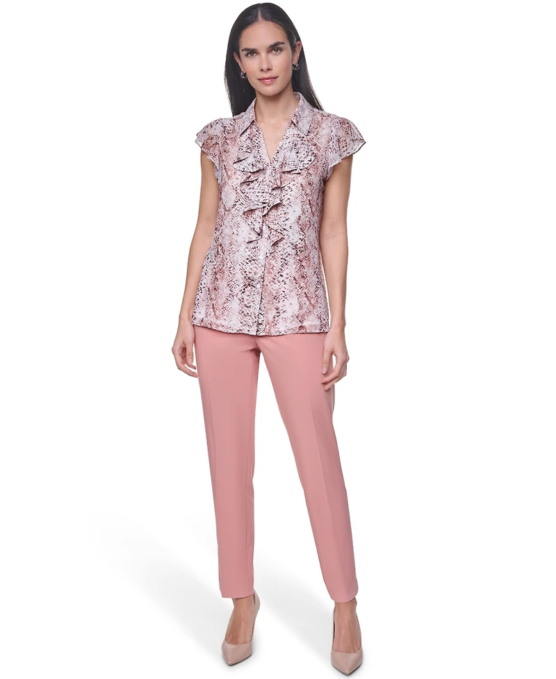 Calvin Klein Women's Collared Ruffle Front Blouse