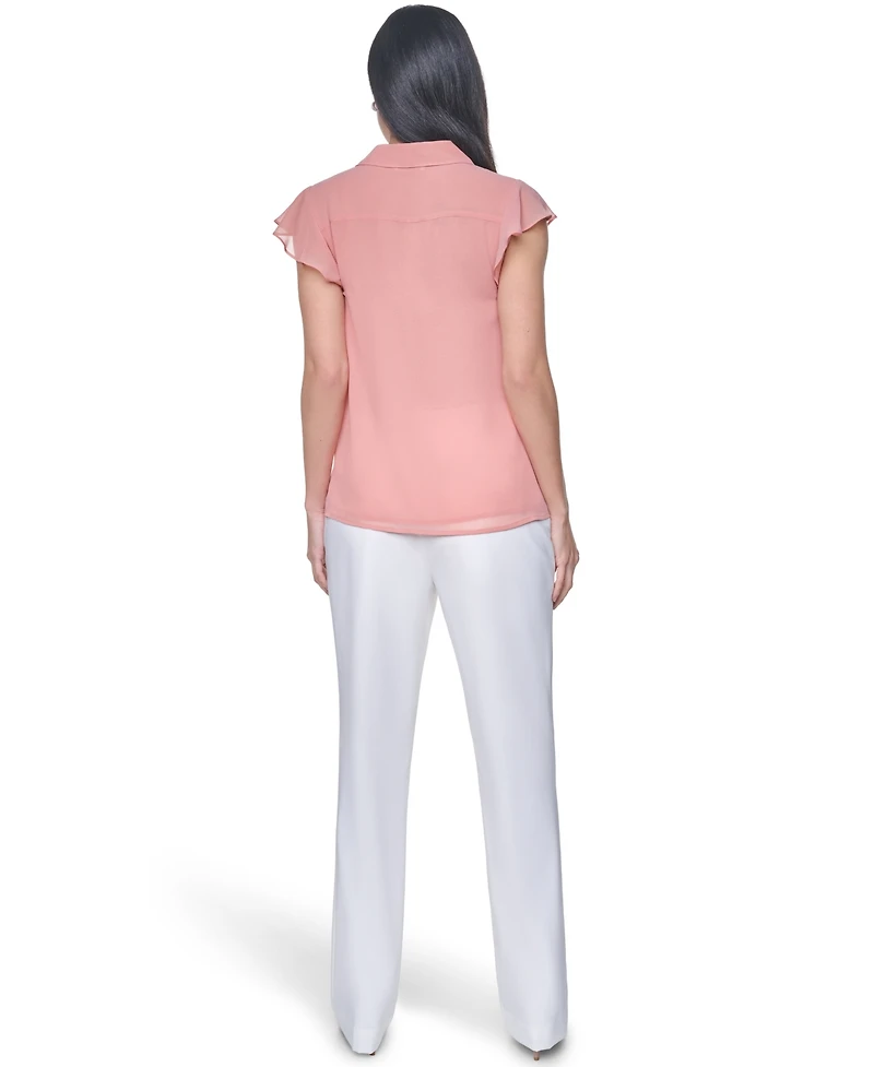 Calvin Klein Women's Collared Ruffle Front Blouse