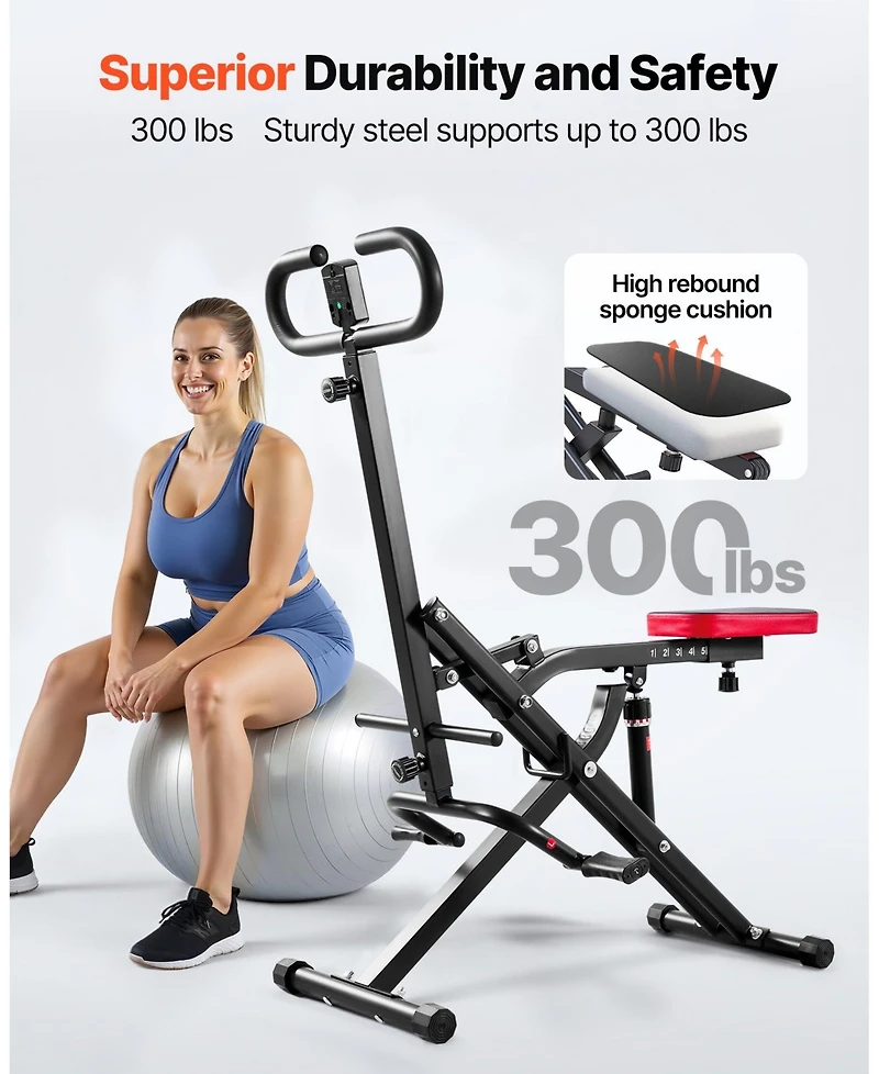 Mecale Deep Squat Rowing Machine, Foldable Glute Trainer with 12-Gear Adjustable Resistance, Home Squat Machine for Glutes & Legs