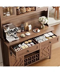 gaomon Sliding Barn Door High Bar Cabinet Farmhouse, Large Kitchen Buffet with Hutch Wine Storage