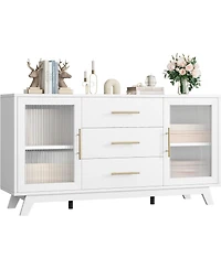 gaomon Modern Sideboard Buffet Cabinet with 3 Drawers Adjustable Shelves and Fluted Glass Doors