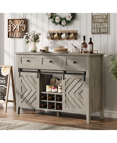 gaomon 47 Inch Farmhouse Buffet Cabinet with Sliding Barn Doors Removable Wine Rack and Adjustable Shelves for Kitchen and Dining Room