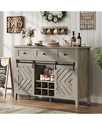 gaomon 47 Inch Farmhouse Buffet Cabinet with Sliding Barn Doors Removable Wine Rack and Adjustable Shelves for Kitchen and Dining Room