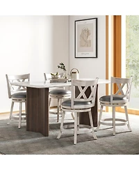 Gymax 25.5'' Swivel Bar Stools Set of 4 Solid Wood Stools w/ X-shaped Backrests Antique