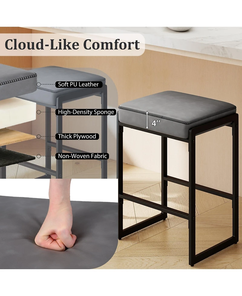 Sugift 26 inch Bar Stools Set of 2 Counter Height Barstools with Faux Leather Upholstered Seat