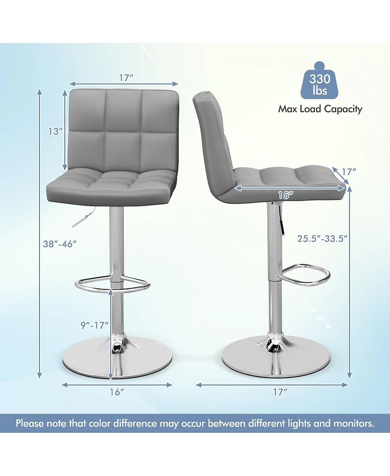 Gymax Set of 2 Adjustable Swivel Bar Stool Counter Height Bar Chair Pu Leather