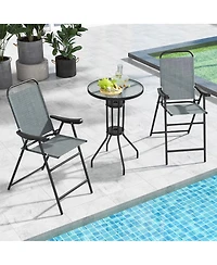 Gymax 4 Pcs Patio Bar Chair Folding Bar Height Metal Frame w/ Footrest Garden