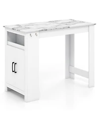 Sugift Faux Marble Bar Table with Hanging Hooks and Storage