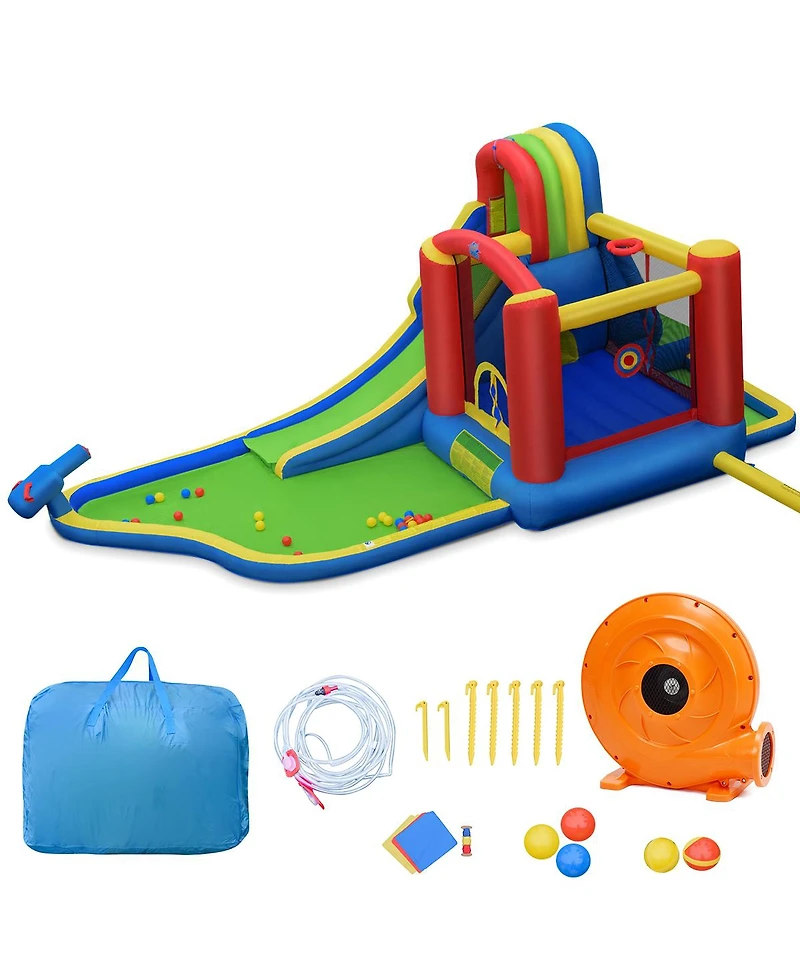 Gymax Inflatable Bounce House Slide Splash Pool Climbing Wall Park w/ Blower