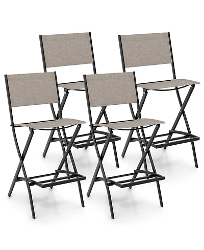 Gymax Folding Bar Stools Set of 4 Patio Sling Chairs w/ Backrest Humanized Footrest