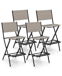 Gymax Folding Bar Stools Set of 4 Patio Sling Chairs w/ Backrest Humanized Footrest