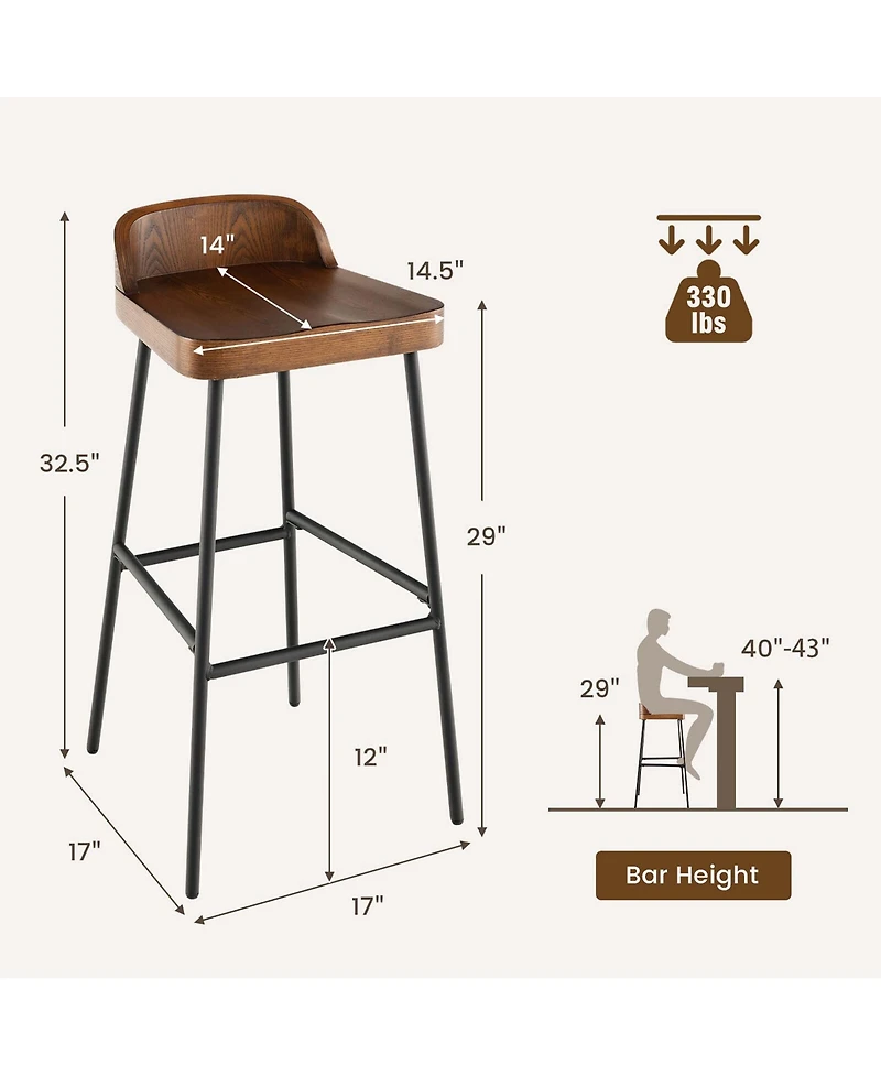 Gymax Set of 2 Industrial 29'' Bar Stool Bar Height Saddle Seat Kitchen Stool Low Back