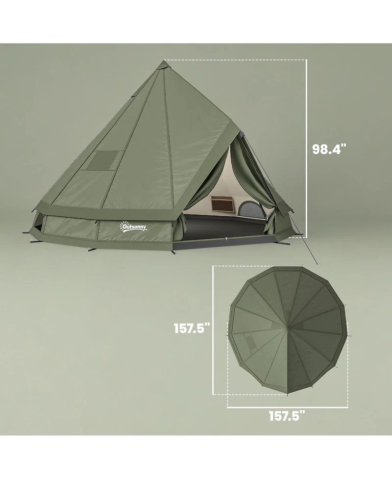 Outsunny Teepee Tent Waterproof for 4-6 People , Army