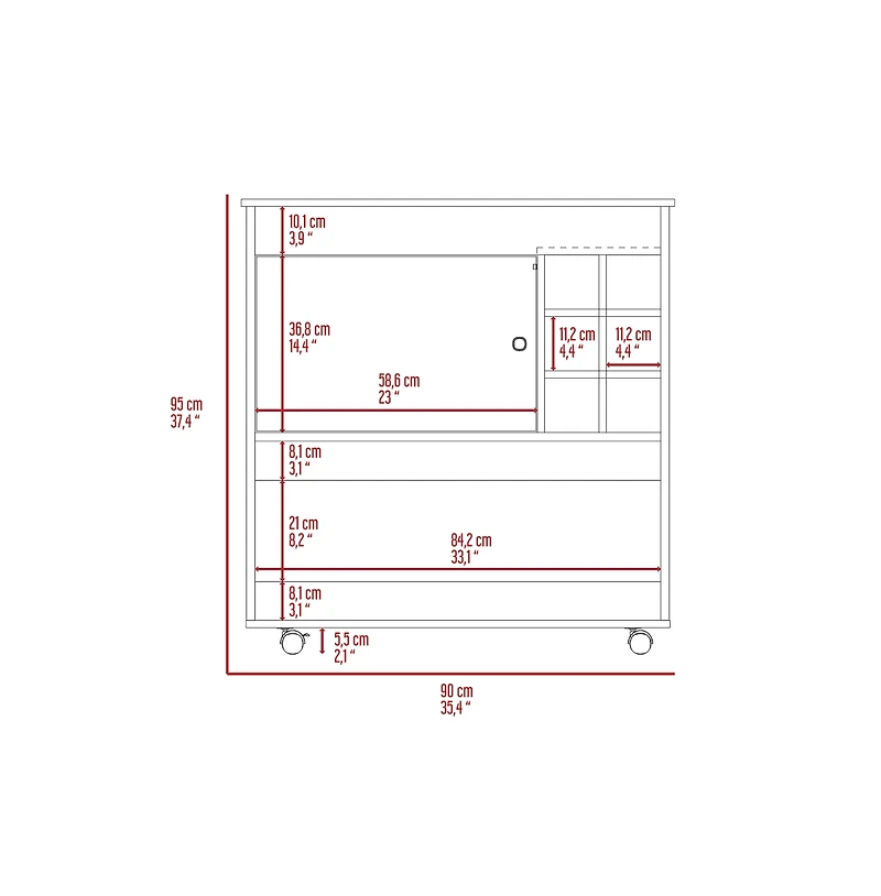 Flynama Light Oak/White Bar Cart with 6 Bottle Cubbies, 1 Cabinet and 4 Casters