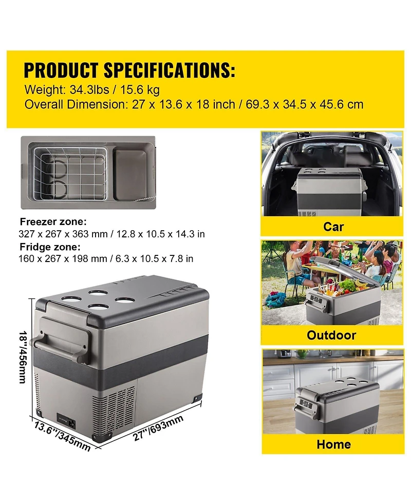 Mecale 48 Quart (45L) 12 Volt Portable Refrigerator Freezer, Fast Cooling, App Control, -4 68 , 12/24V Dc and 110-240V Ac