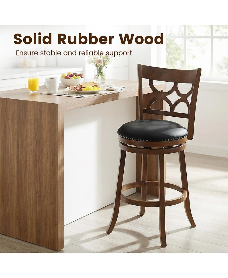 Gymax 31'' Bar Height Stools Set of w/Rubber Wood Frame Upholstered Seat and Footrest