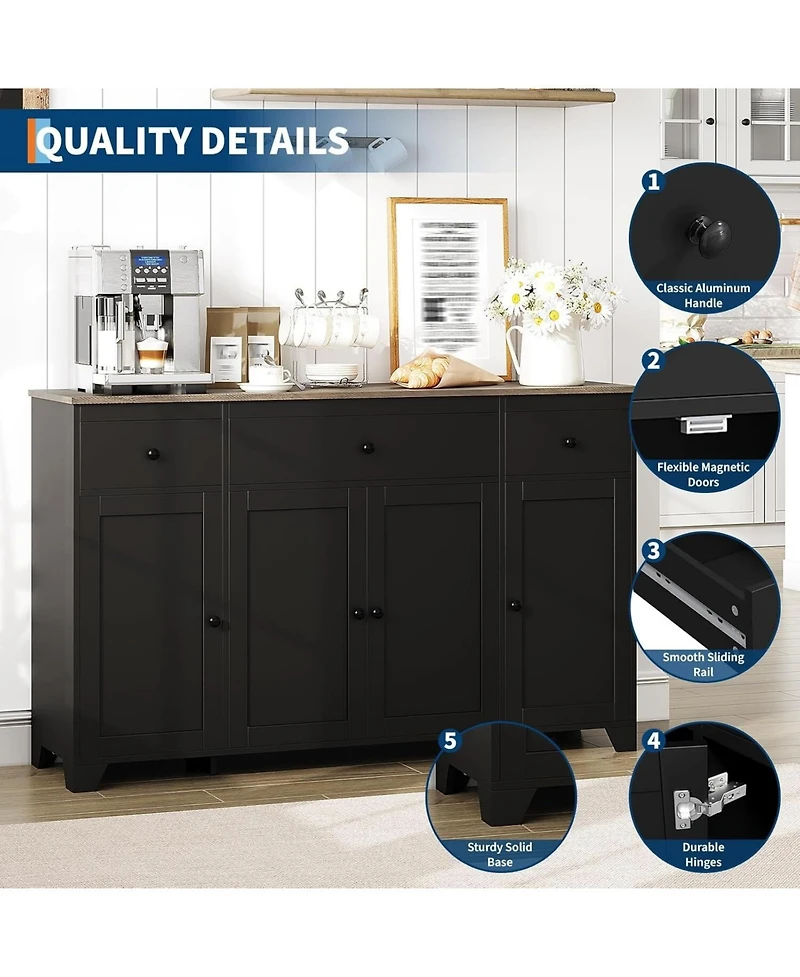 gaomon 55inch Buffet Cabinet with Drawers-Large Sideboard Buffet Storage Cabinet with Shelves and Doors-Minimalist