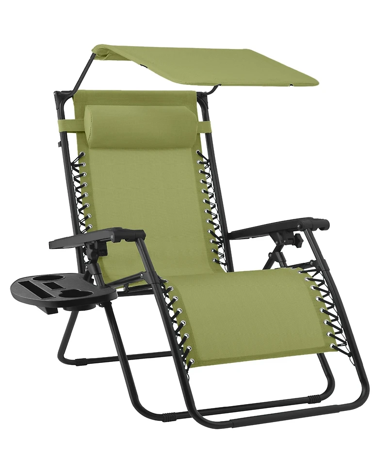 Best Choice Products Folding Zero Gravity Recliner Patio Lounge Chair w/ Canopy Shade, Headrest, Tray