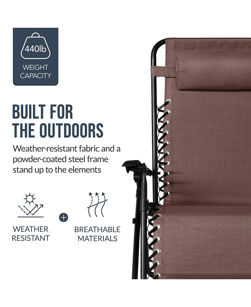 Best Choice Products Set of 2 Extra Wide Zero Gravity Lounge Chair Recliners w/ Cup Holder