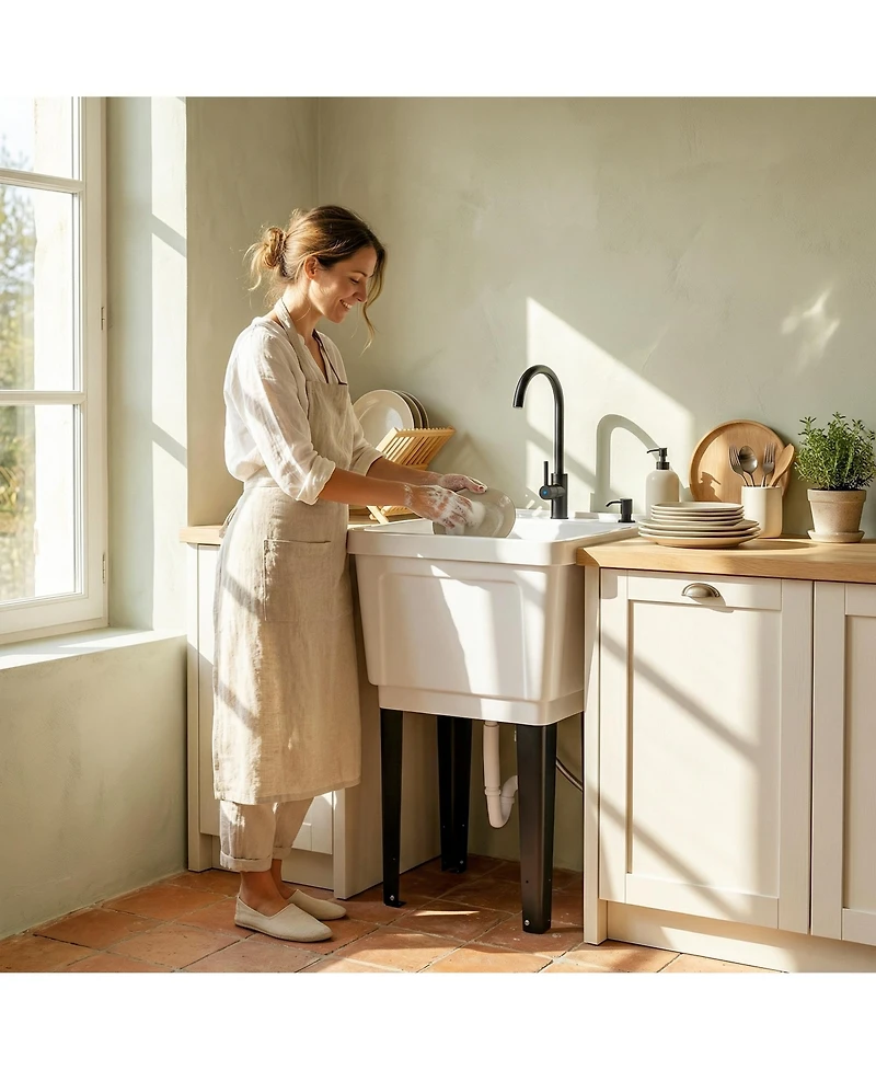 Outsunny Utility Sink Laundry Tub, Freesding Laundry Sink,