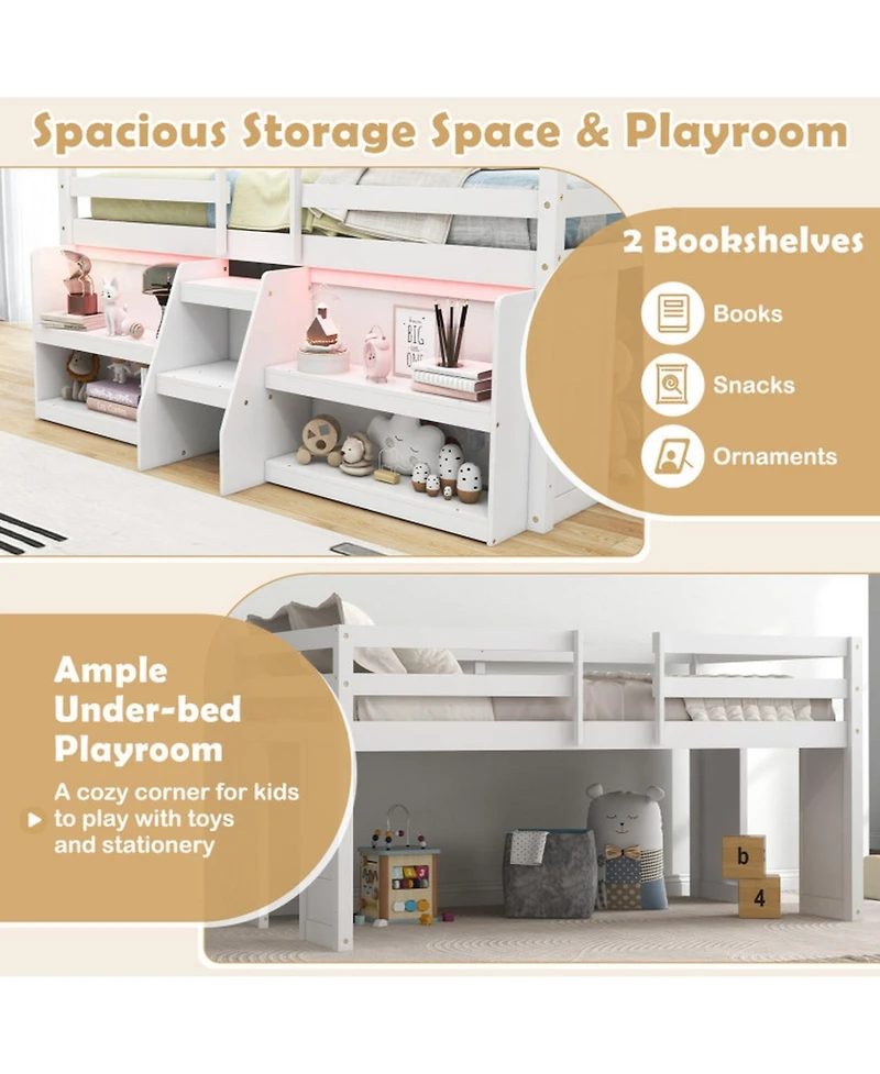 Gouun Loft Bed with Led Lights and Staircase