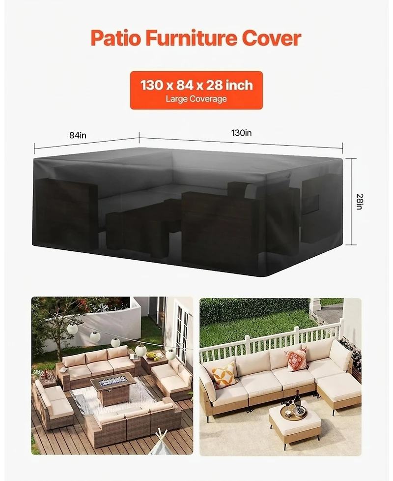Gouun 420D Heavy Duty Waterproof Rectangular Patio Furniture Cover, 130 x 84 x 28