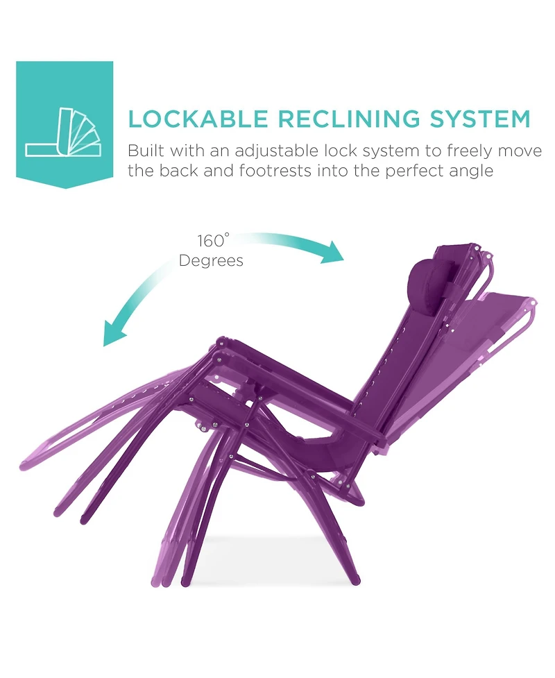 Best Choice Products Folding Zero Gravity Recliner Patio Lounge Chair w/ Canopy Shade, Headrest, Tray