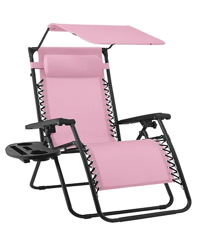 Best Choice Products Folding Zero Gravity Recliner Patio Lounge Chair w/ Canopy Shade, Headrest, Tray