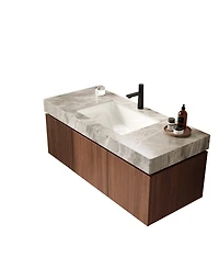 Busdays 48" Light Gray Sintered Stone Countertop Ceramic Basin, No Cabinet No Faucet