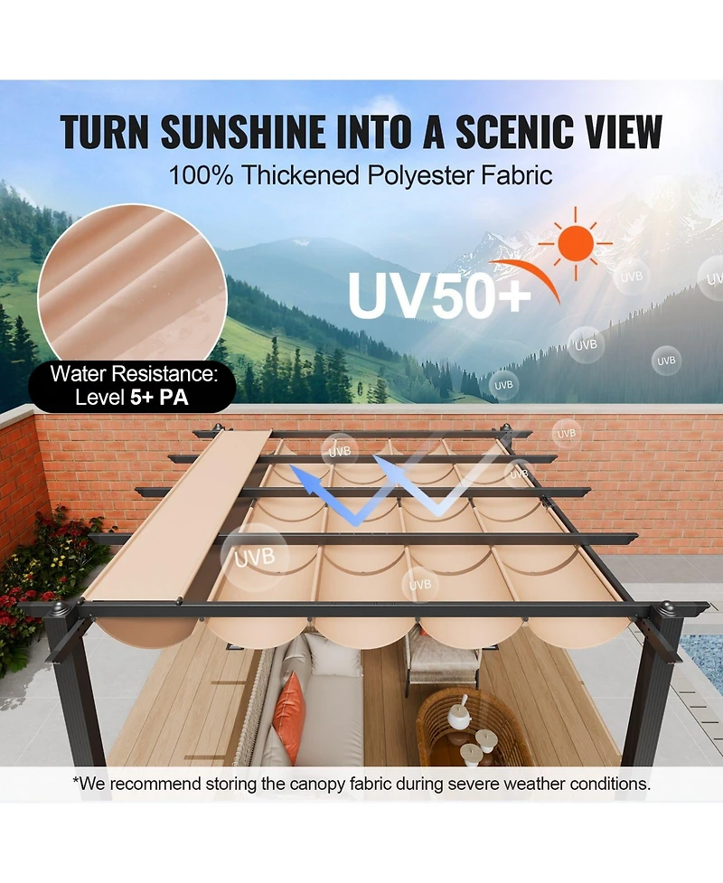 Mecale 10 x 10 Ft Outdoor Retractable Aluminum Pergola with Canopy