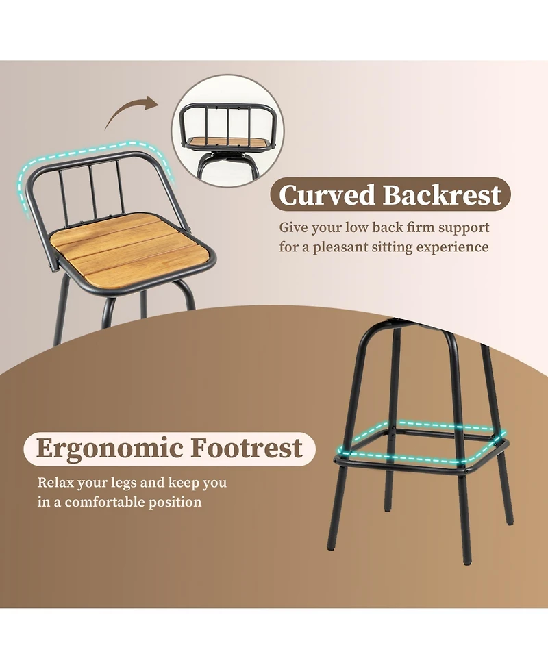 Sugift 360degree(s) Swivel Bar Stool Set of 2 with Footrest and Backrest