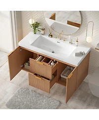 Sillysis Sink Bathroom Vanity Wall Mounted, Soft Close Drawers, Ample Storage, Smc Countertop and Wood Grain Mdf Cabinet