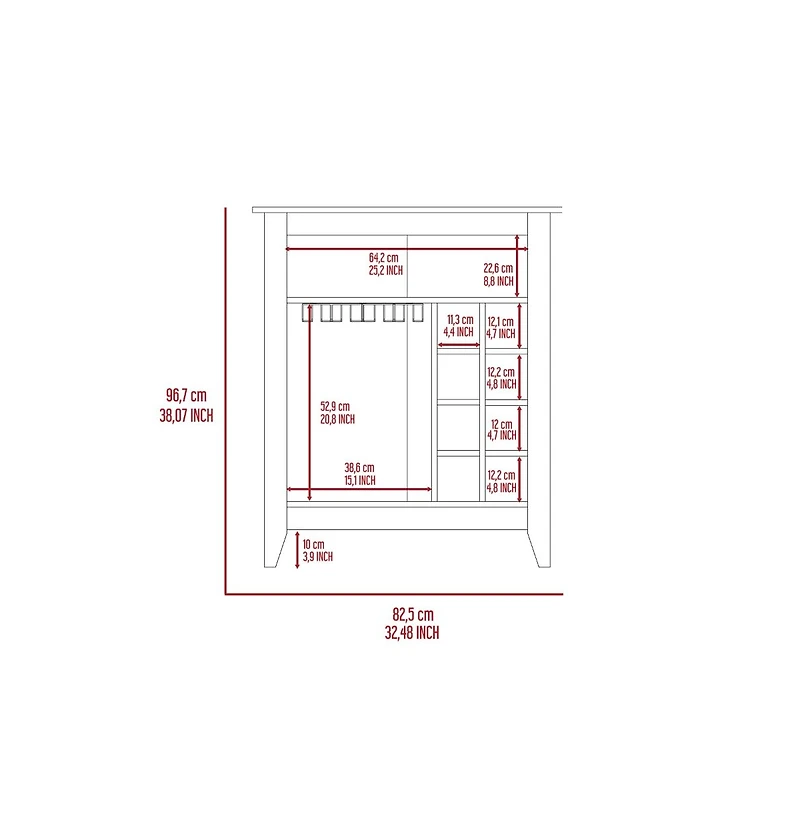 flynama 38 Bar-Coffee Cart with 8 Bottle Racks, 1 Cup Holder and Central Shelf