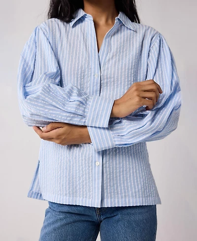 Reistor Women's Long Balloon Sleeves Striped Shirt