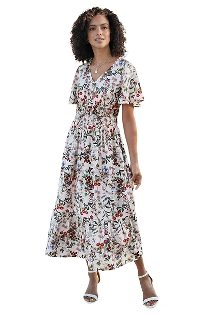 Yumi Women's Botanical Print Viscose Midi Dress