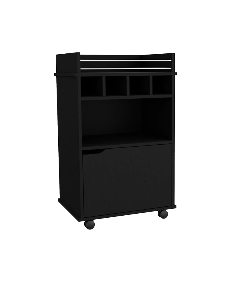 flynama 35 Inch Bar Cart with 2 Shelves, 4 Wine Cubbies and 1 Cabinet