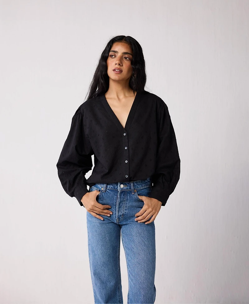 Reistor Women's Embroidered Shirt with Long Balloon Sleeves