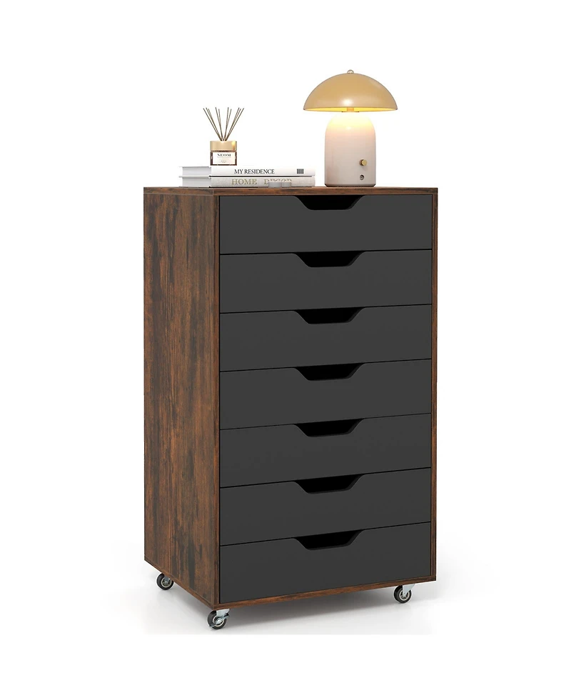 Slickblue Wooden 7-Drawer Chest with Lockable Wheels for Storage