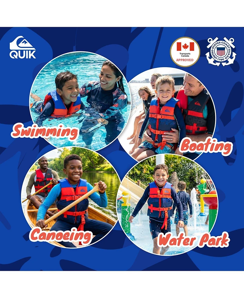 Quiksilver Uscg Approved Life Vest for Children, Lightweight Epe Foam and Durable Quick-Release Buckles, Leg Strap and Grab Handle for Security