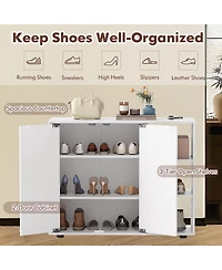 Sugift 3-Tier Shoe Cabinet with Doors with Adjustable Open Shelves for Entryway