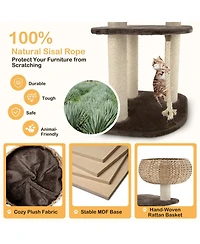 Cozito Cat Tree Rattan Tower with Napping Perch Sisal
