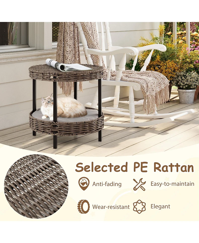 Cozito Cat Nest 2-Tier Rattan with Removable Padded Cushion