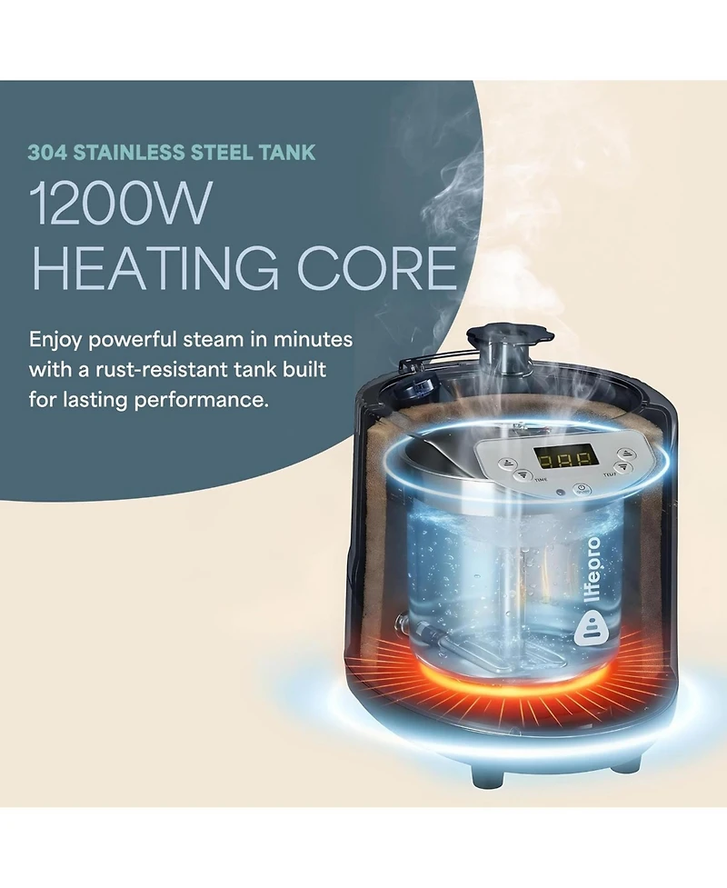 LifePro Sauna Steamer Machine 2.6L with Remote & App Control - 1200W Portable Steam Sauna Generator for Tent or Steam Room