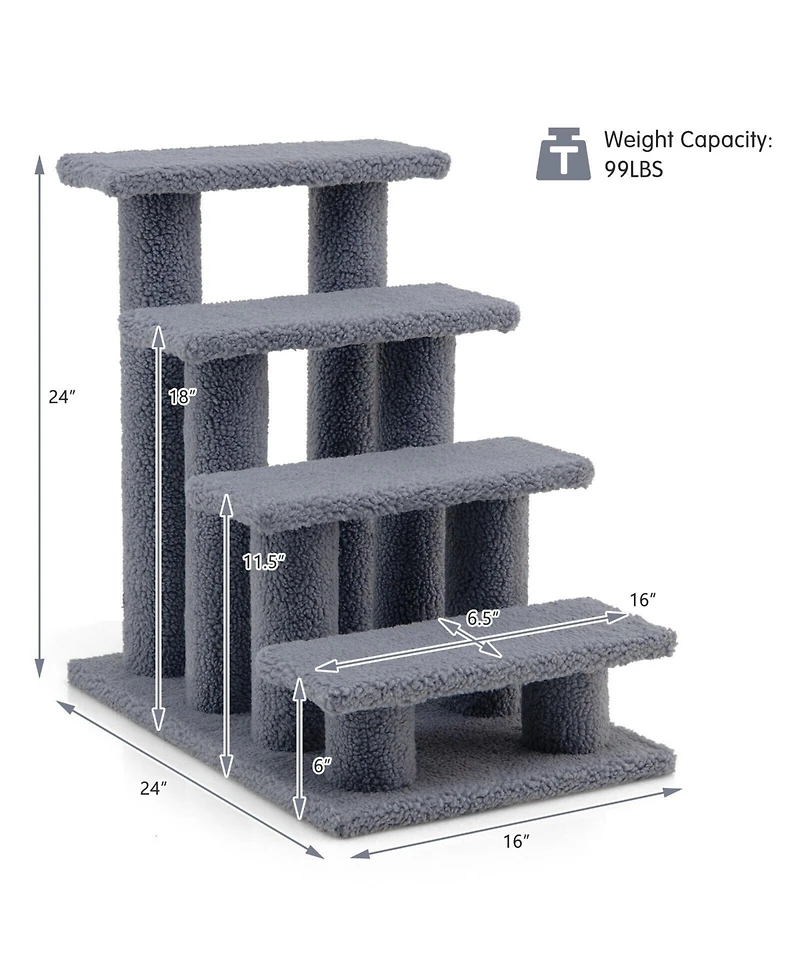 Cozito Cat Tree 4-Step Pet Stairs with Scratching Post Carpet