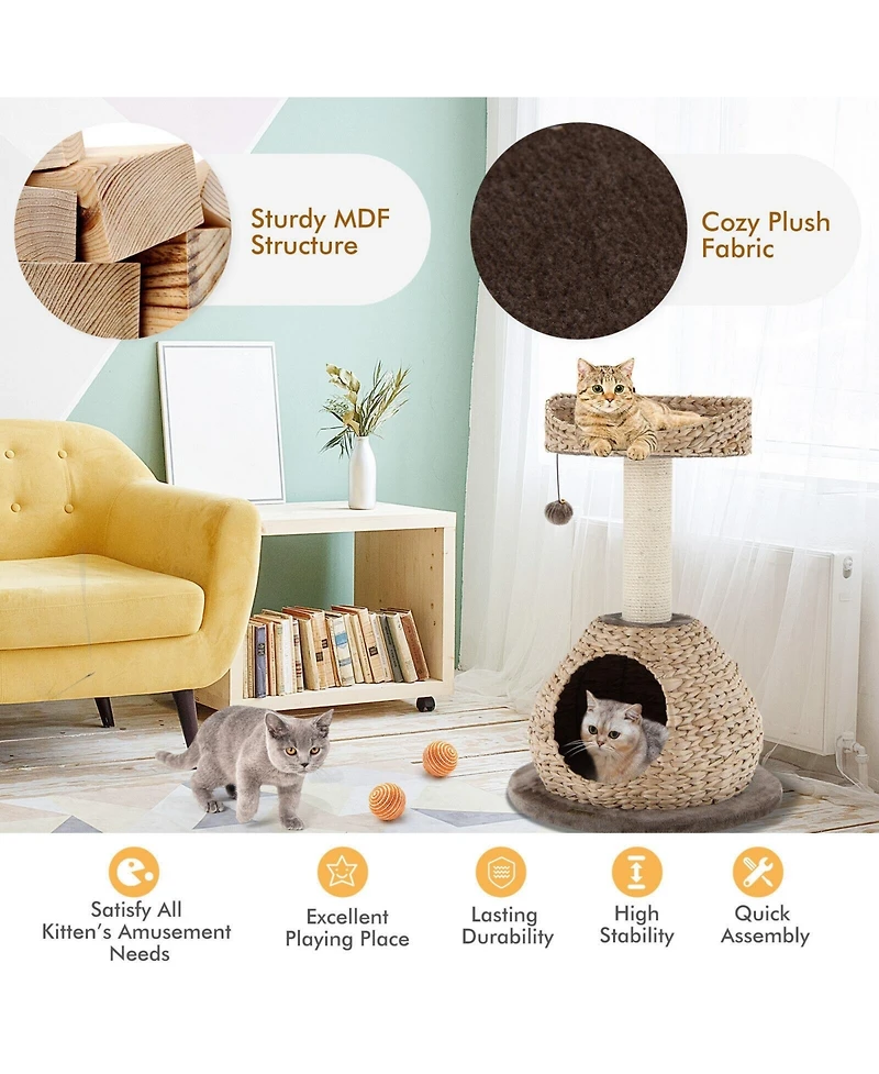 Cozito Cat Tree Handmade Woven Tower with Jump Platform