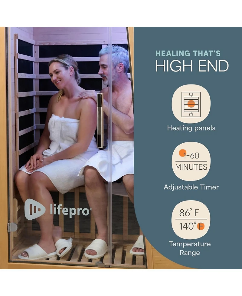 Lifepro Infrared Sauna for Home - 2 Person Indoor Low Emf Full Spectrum Sauna with Red Light Therapy, Hemlock Wood, Bluetooth & Chromotherapy