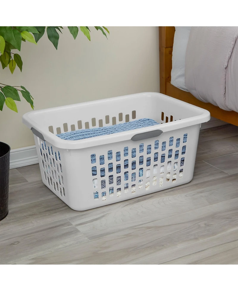 Sterilite Laundry Basket, 2 Bushel Plastic Hamper with Handles, White, 6 Pack