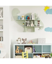 Sugift 2-Tier Floating Dinosaur Kids Bookshelf for Children