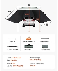 Gouun 10 x 7 ft Vehicle Side Awning with UV50 Plus Sun Protection