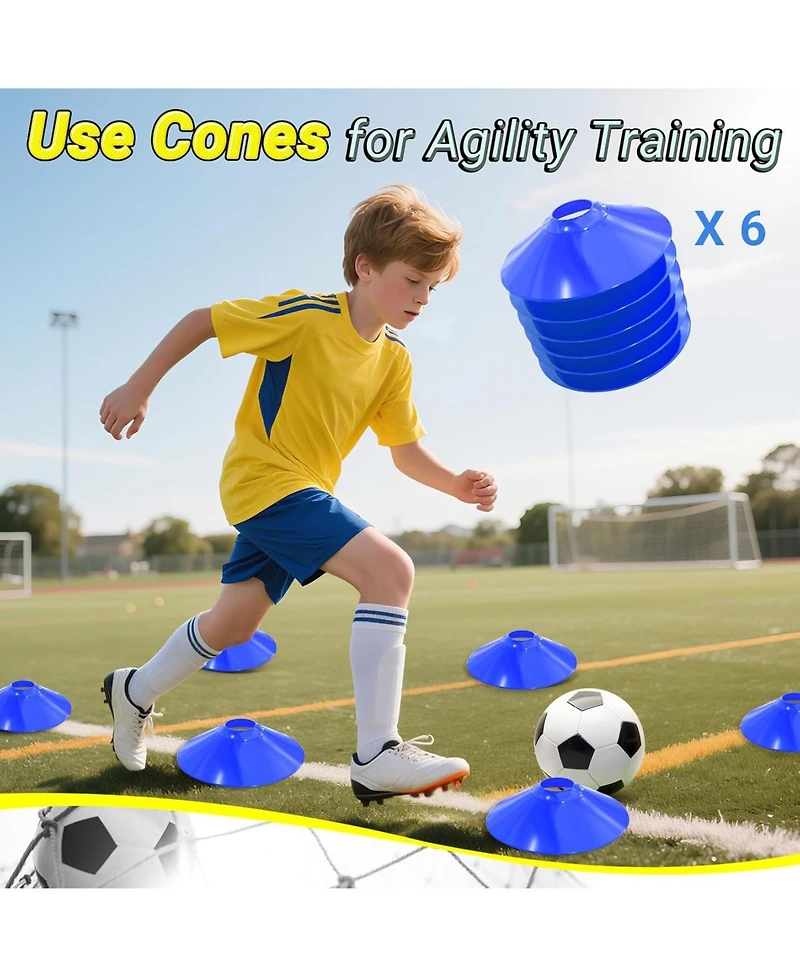 Bearwill 7x5 Ft Portable Soccer Goal with Target Board Agility Markers Pump Ball Training Bundle for Youth Players Ages 6 to 14